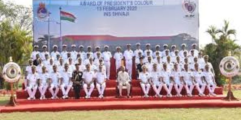 President of India presents colour to INS Shivaji